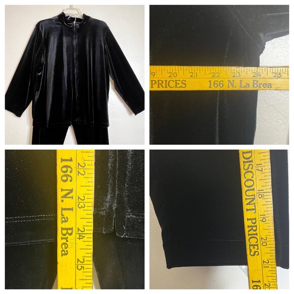Black Velvet Full Zip Jacket/Pants Set Petite XL Lounge JM Collection Leisure - Picture 10 of 16